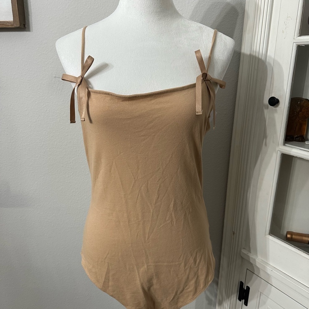 American Eagle Tan Bow on Straps Fitted Bodysuit